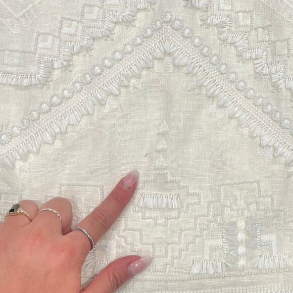 Kobi Halperin Ivory Beaded Tassel Mini Shift Linen Short Sleeve Dress size M - Picture 6 of 14